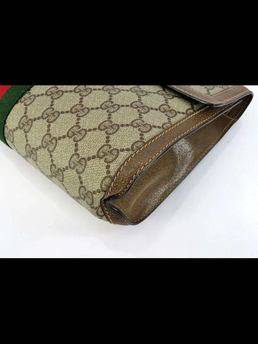 Gucci Monogram Clutch with Signature Green and Red Web Stripe